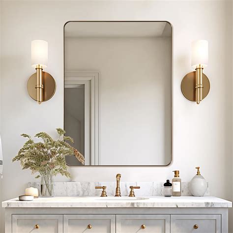 ANDY STAR Gold Bathroom Mirror 22x30 Inches Brushed Brass Metal Frame