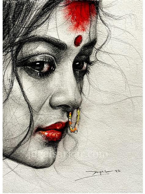 Debi A Symbol Of Empowerment Pencil Sketch By Jugal Sarkar Exotic India Art