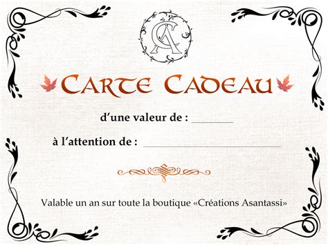 Carte Cadeau Créations Asantassi