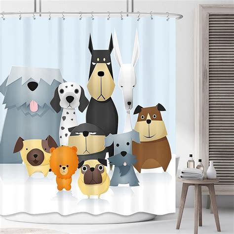 Inpercust Whimsical Canine Art Shower Curtain Vibrant Portraits Of