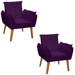 Kit 2 Poltronas Decorativas Para Sala Pés Palito Clara Veludo Roxo