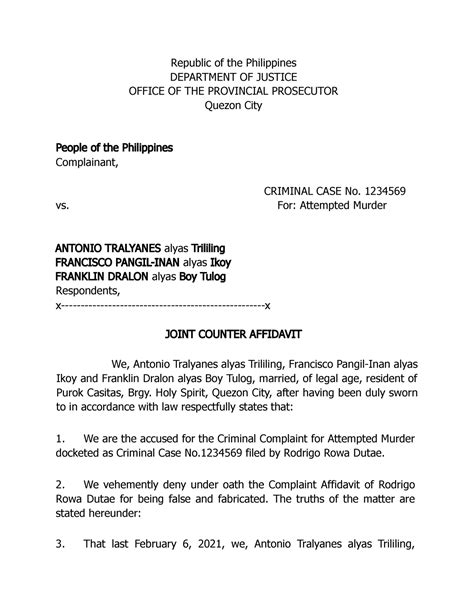 Joint Counter Affidavit Republic Of The Philippines Department Of