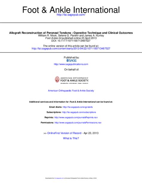 (PDF) Allograft Reconstruction of Peroneal Tendons | Selene Parekh - Academia.edu