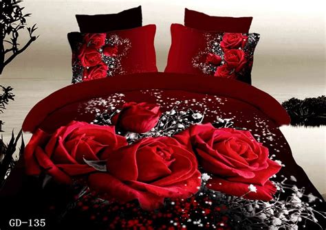 3D Red Rose Bedding Set Super King Size Duvet Cover Queen Full Cotton