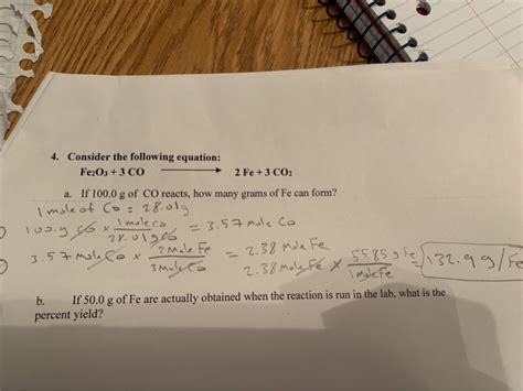 Solved O 3 4 Consider The Following Equation Fe2o3 3 Co