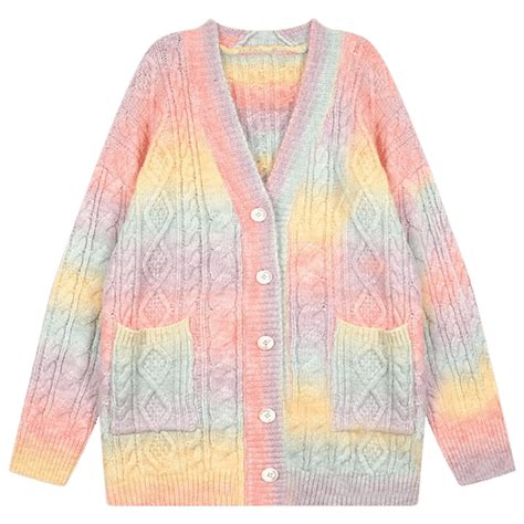 Kayla Pastel Gradient Rainbow Cardigan Knit Sweater Kawaii Tokyo Japan