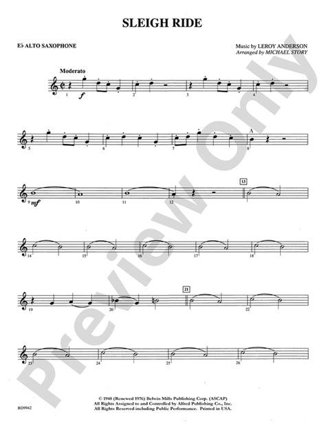 Sleigh Ride E Flat Alto Saxophone E Flat Alto Saxophone Part