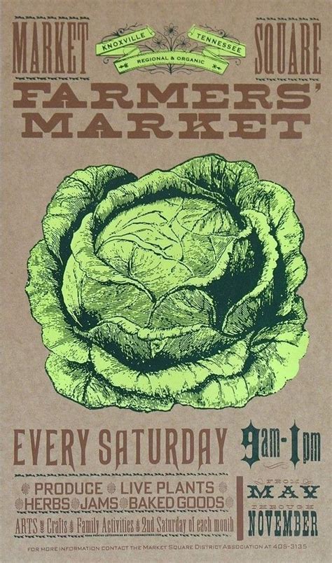 Farmers Market Cabbage Or Lettuce Fresh Produce Hand Printed