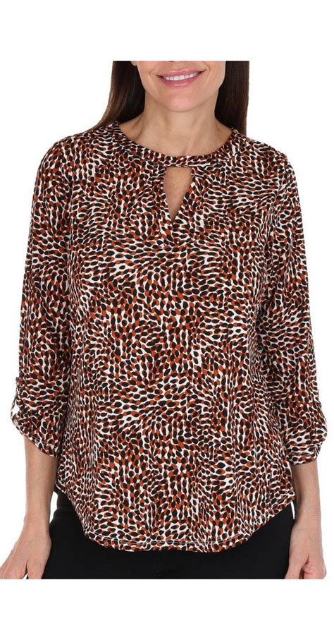 Womens Keyhole Print Top Multi Burkes Outlet