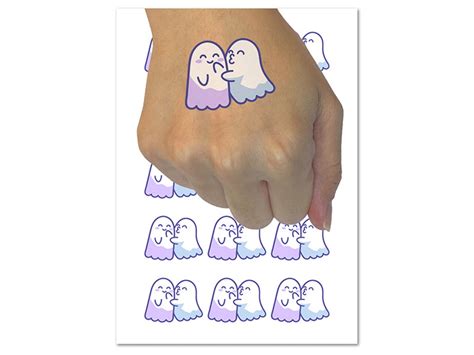 Two Ghosts In Love Kissy Face Halloween Temporary Tattoo Water Resistant Fake Body Art Set