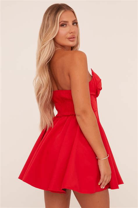 Red Corset Detail Gathered Mini Dress Dresses Rebellious Fashion