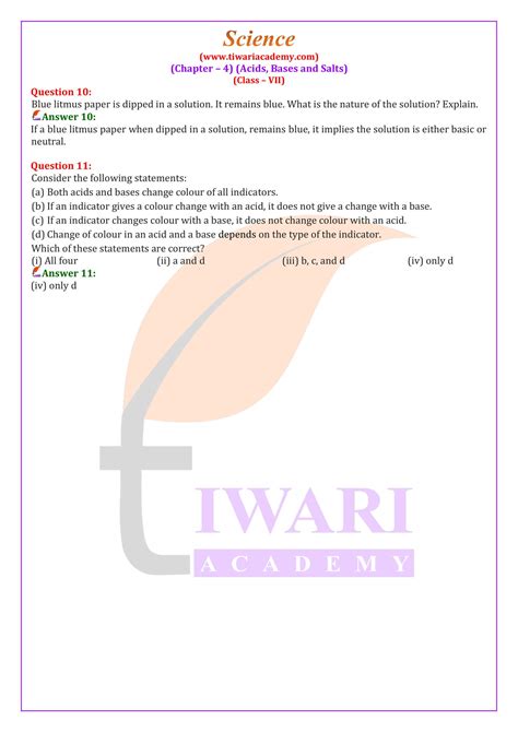 Ncert Solutions For Class 7 Science Chapter 4 Acids Bases And Salts