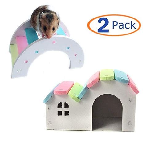 Dwarf Hamsters House Diy Wooden Gerbil Hideout Mouse Exercise Bridge