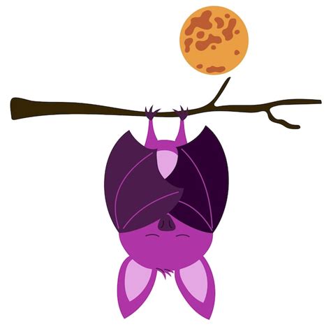 Premium Vector Happy Halloween Sticker With Cute Bat Hanging Upside