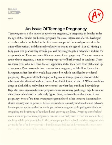 An Issue Of Teenage Pregnancy Essay Example Words