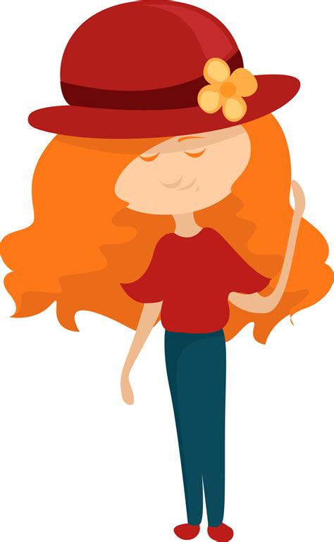 Red Haired Girl With A Red Hat Illustration Vector On White