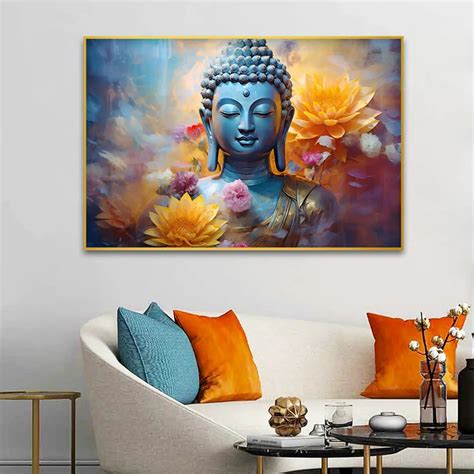 Serenity in Sapphire Buddha Canvas Wall Painting - WallMantra