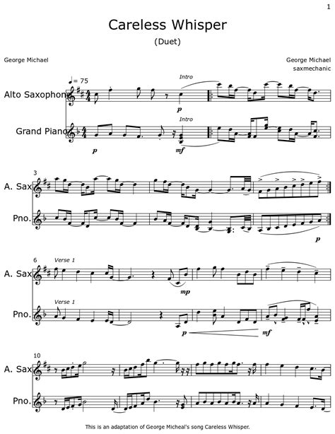 Careless Whisper Sheet Music For Alto Saxophone Piano