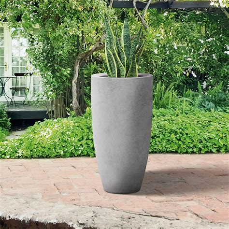 Plantara H Tall Raw Concrete Planter Large Outdoor Plant Pot