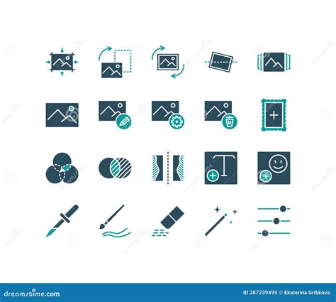 Photo Editor Flat Line Icons Set Image Video Editing Stock Vector