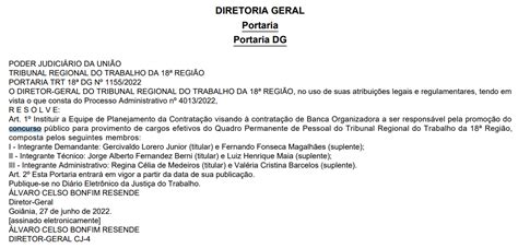 Concurso TRT 18 GO Comissão formada Certame Autorizado Notícias CERS