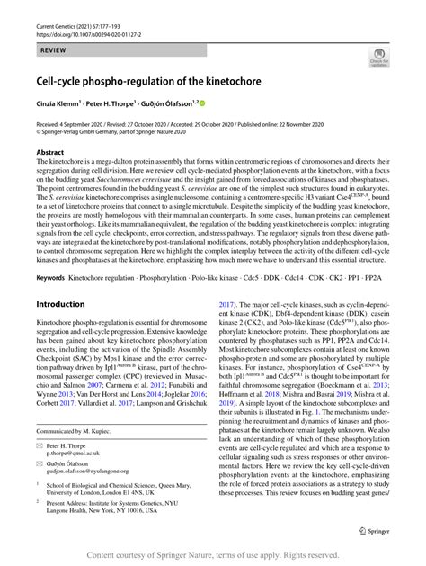 Cell Cycle Phospho Regulation Of The Kinetochore Request PDF