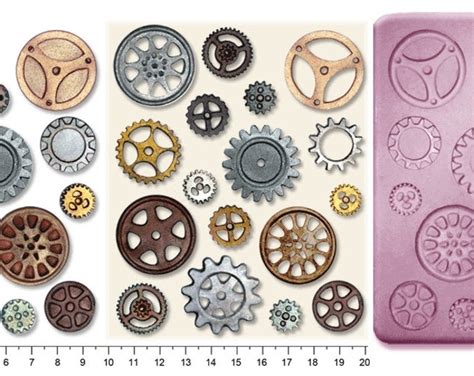 Steampunk Cogs And Gears 1 Craft Sugarcraft Sculpey Silicone Rubber Mould Etsy Uk