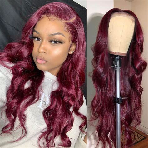 Burgundy Hair Color Lace Front Wig Body Wave Colored Wigs Burgundy