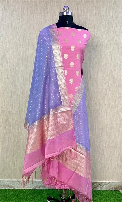 Pure Banarasi Silk Zari Woven Unstitched Suit With Lorex Woven Dupatta