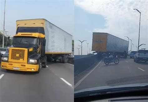 V Deo Caminh O Fica Atravessado No Viaduto Do Coroado Risco De