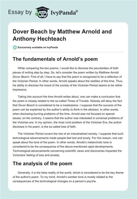 Dover Beach By Matthew Arnold And Anthony Hechteach 877 Words Essay Example