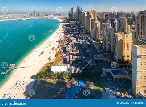 Dubai, UAE - January 7, 2020: Aerial View of JBR Walk and Beach ...