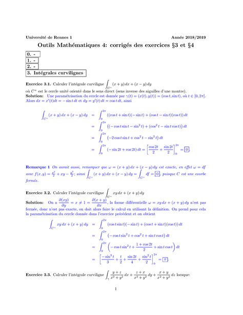 Td OM4 3et4 Cor TD De Maths Universit E De Rennes 1 Ann Ee 2018