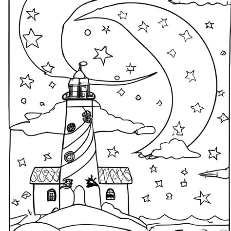 Lighthouse Coloring Books By Moonlight And Stars · Creative Fabrica