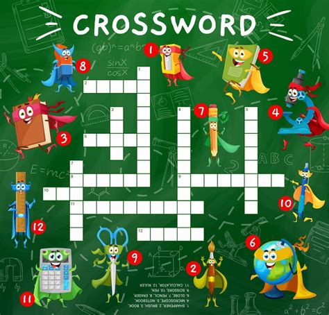 Crossword game with cartoon stationery characters 11633680 Vector Art at Vecteezy