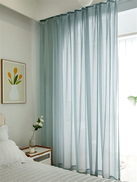 Blue Sheer Curtain with Floral Pattern for Window Decoration