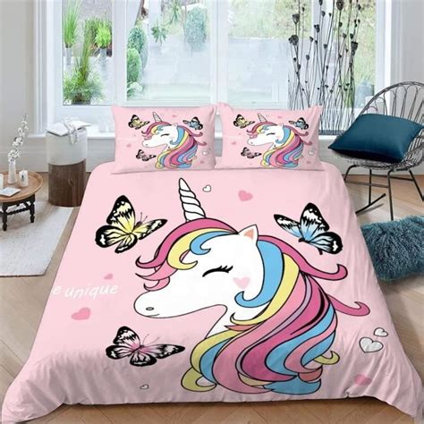 Housse De Couette 220x240cm Licorne Parure De Lit Enfant Garcon Fille