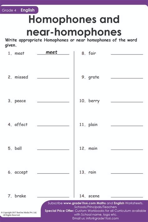 A Homophone Worksheet That Prompts Students To Select The Correct