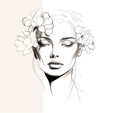 Premium Ai Image Woman Face With Flowers Surreal Line Art Female