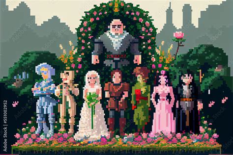 Pixel art group of characters, 8 bit art Stock Illustration | Adobe Stock