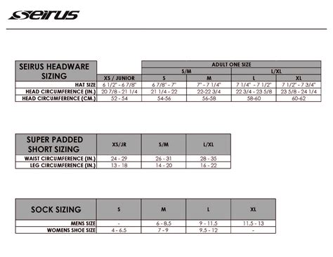 Product Sizing Charts Seirus Innovative Accessories Inc