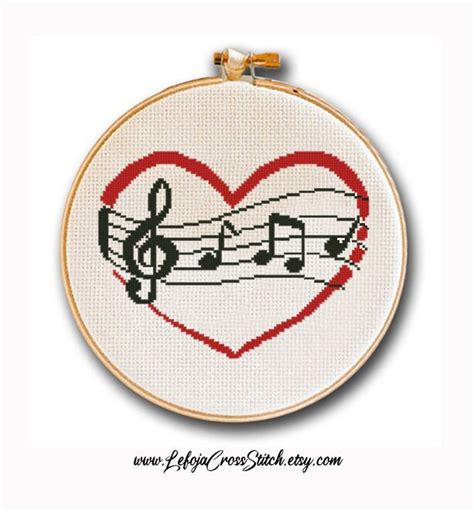 Heart With Musical Notes Cross Stitch Pattern Music Cross Stitch