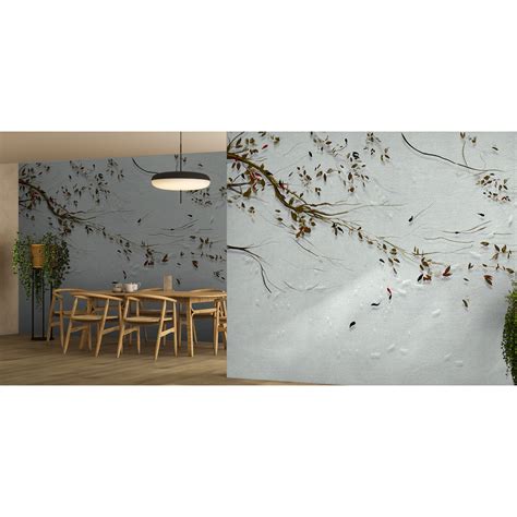 Décor panoramique Branches D Automne Vinyle Gris Walldreamer