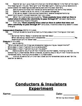 Electricity-Conductors & Insulators Experiment by Mrs Sralik | TPT