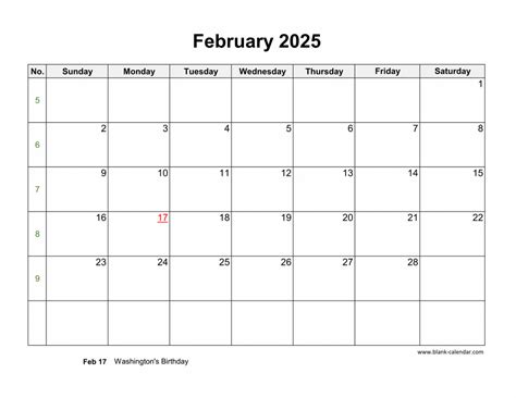 Blank 2025 Calendar February 2025 Tacoma Jania Lisetta