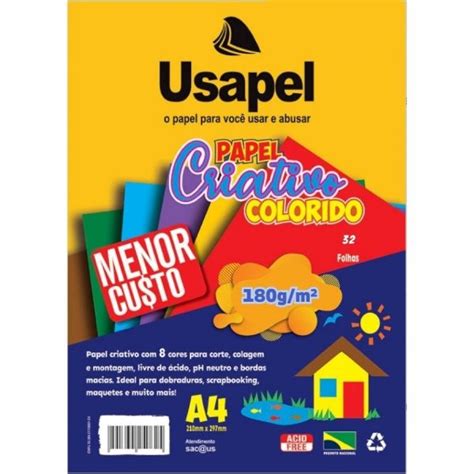 Papel Criativo Color Set A4 180g 8 Cores C 32 Fls Usapel 25091 Na