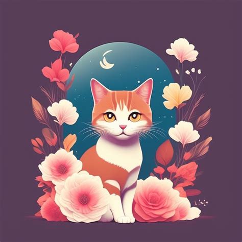 Hannalux Cat Flowers And Clouds Soft Colors Aesthetic Ethereal