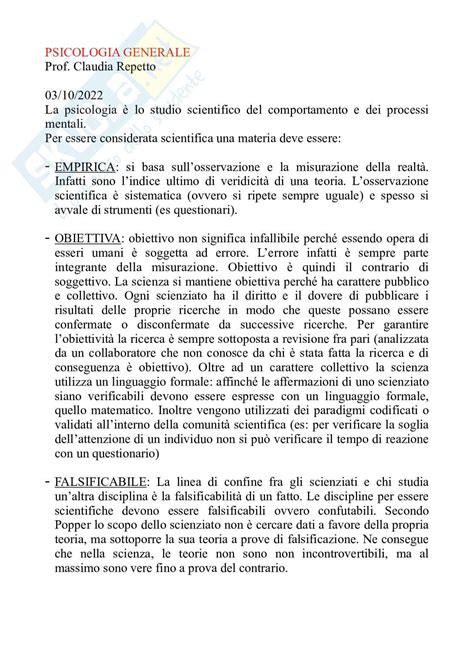 Riassunto Esame Psicologia Generale Prof Repetto Claudia Libro