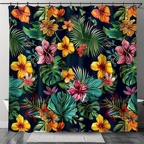 Exotic Tropical Floral Shower Curtain Vibrant Colors Dark Background