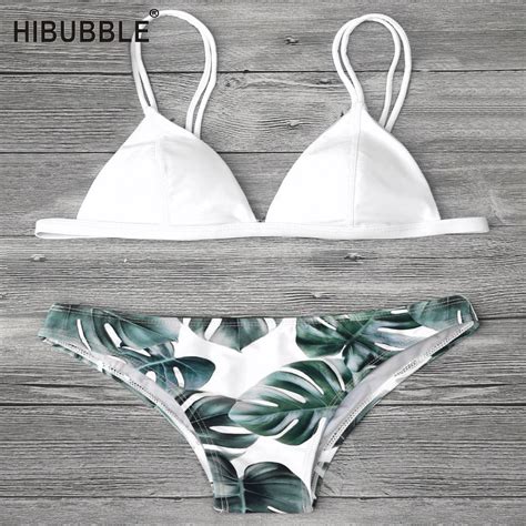 Hibubble Cami Palm Leaf Print Women Bikinis Sexy Sling Swimwears Women